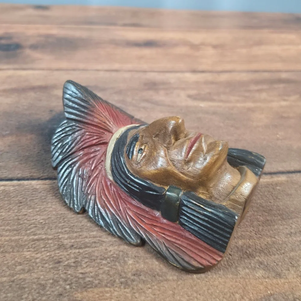 Hand Carved Wood Wall Plaque OS Brown Excellent Folk Art Chief